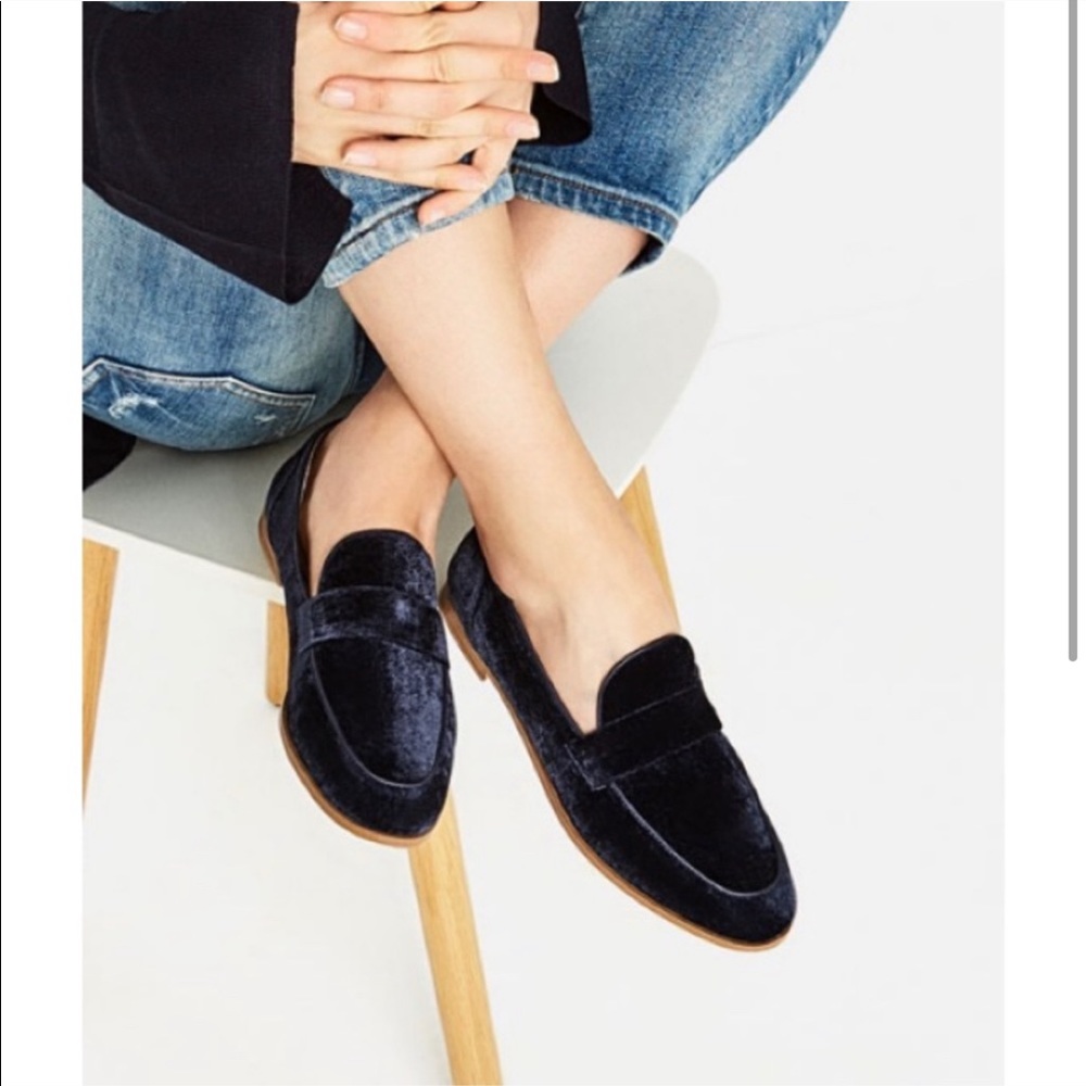 Zara navy velvet loafers